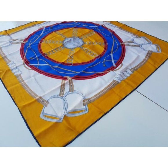 Celine Blue Red Gold Equestrian Print Silk Scarf - Picture 5 of 8